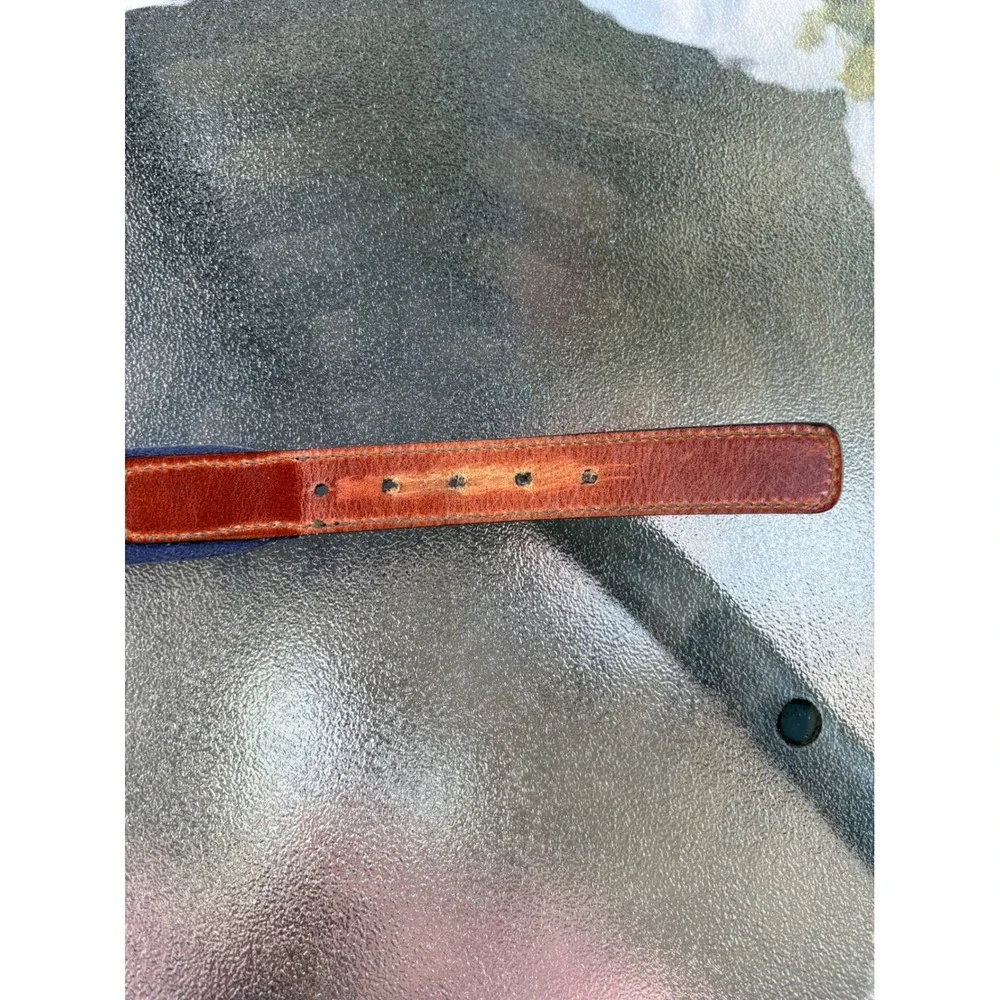 Canterbury of New Zealand Mens Navy Red Striped Webbing Leather Belt 36 Brass